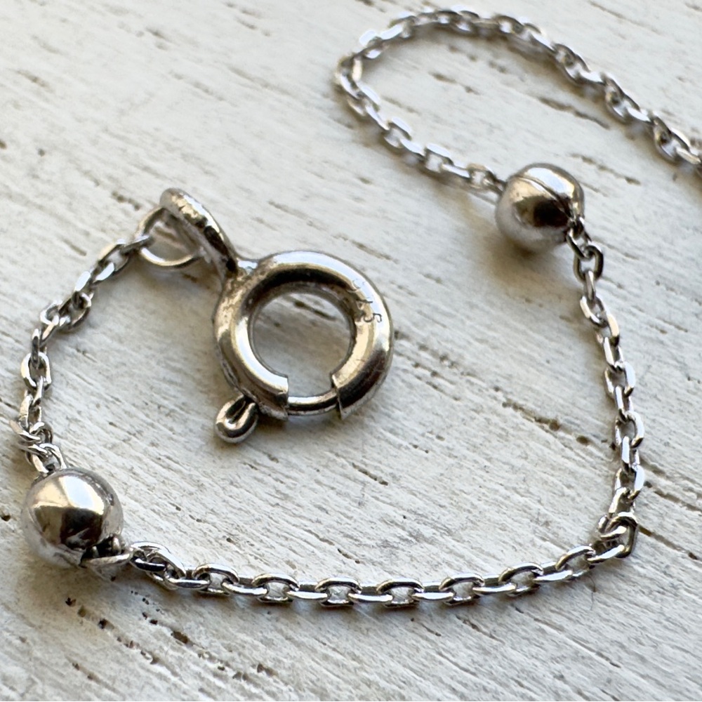 Vintage Sterling Silver Dainty Beaded Chain Necklace + Extender Minimalist